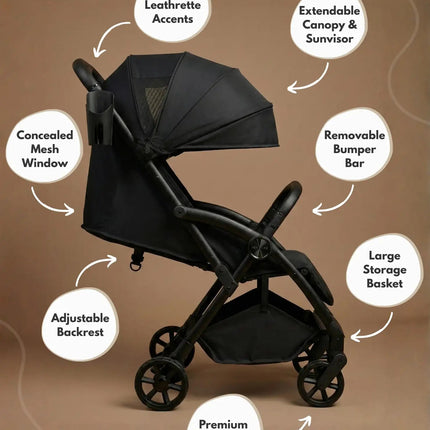 Venture Avio Compact Travel Baby Stroller - Black