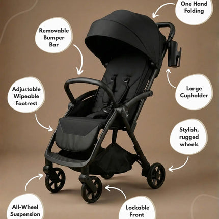 Venture Avio Compact Travel Baby Stroller - Black