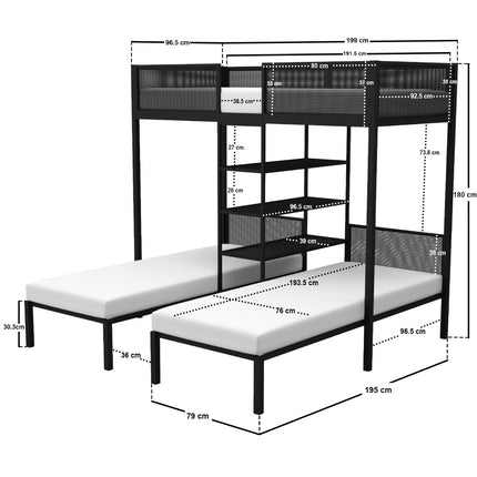 Axton Metal Triple Bunk Bed Black