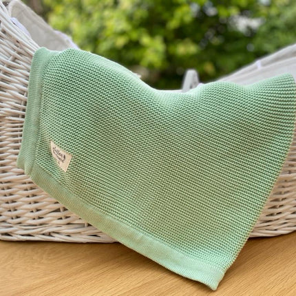 Sage Green Organic Cotton Knitted Blanket – 100 X 80cm