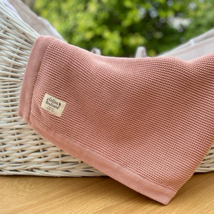 Dusty Pink Organic Cotton Knitted Baby Blanket – 100 X 80cm