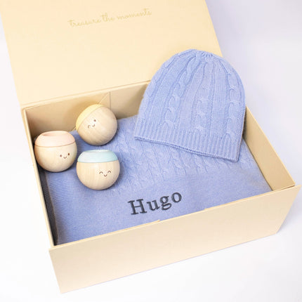 CABLE KNIT CASHMERE AND SENSORY BALLS - CORNFLOWER BLUE
