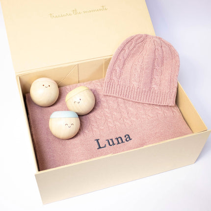 CABLE KNIT CASHMERE AND SENSORY BALLS - ROSEWOOD