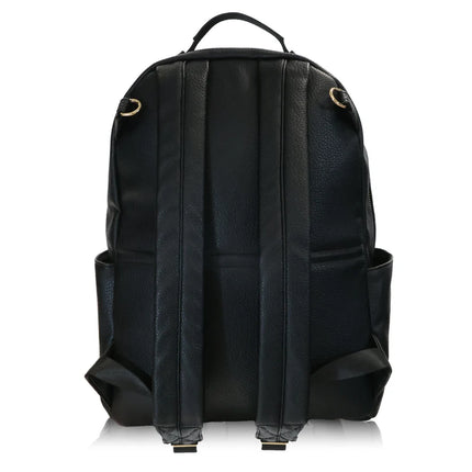 Rear of the backpack showcasing the adjustable straps and top grab handle.