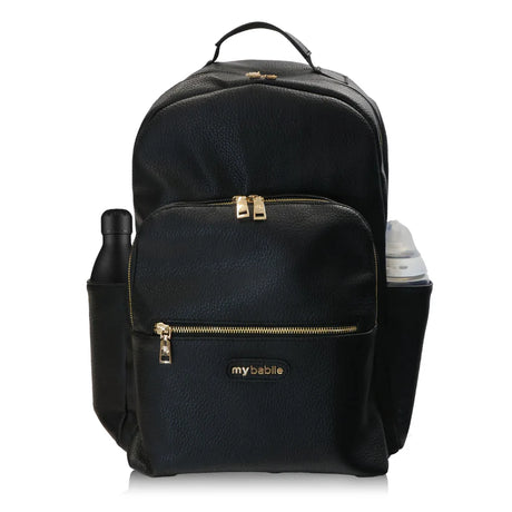 Changing Backpack showing both side pockets with different shaped bottles.