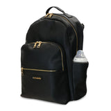 Changing Backpack showing baby's bottle in easily accessed side pocket.