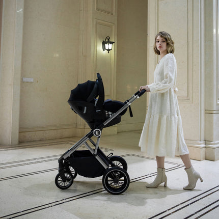 Chia Travel System with Pecan Car Seat + Base - Pearl Grey