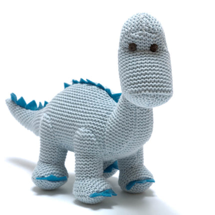 Diplodocus Dinosaur Baby Rattle Knitted Organic Cotton - Pastel Blue
