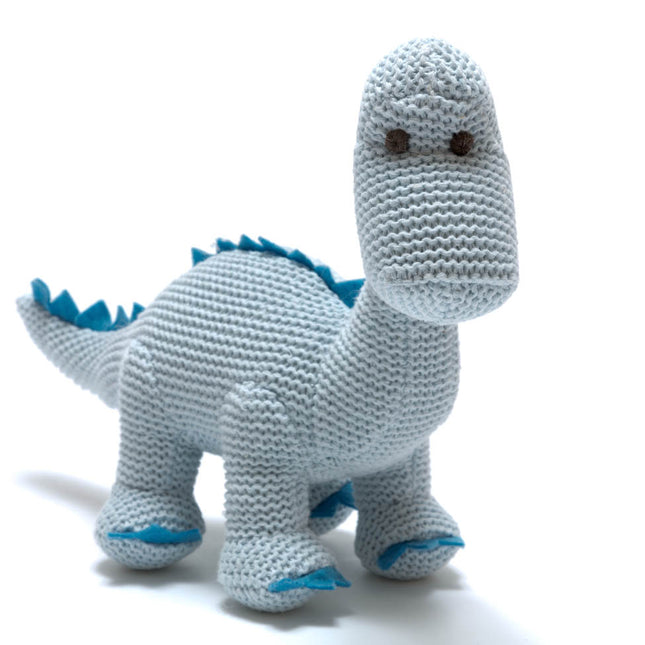 Diplodocus Dinosaur Baby Rattle Knitted Organic Cotton - Pastel Blue