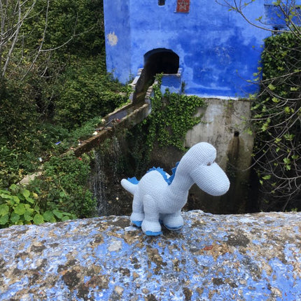 Diplodocus Dinosaur Baby Rattle Knitted Organic Cotton - Pastel Blue