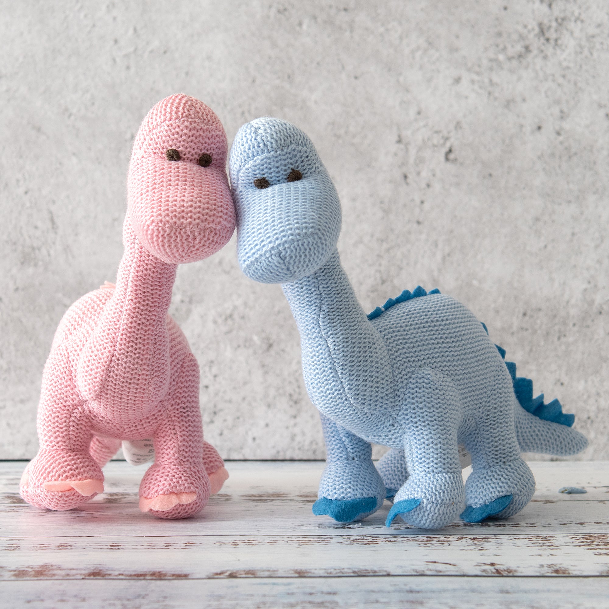 Diplodocus Dinosaur Baby Rattle Knitted Organic Cotton - Pastel Pink