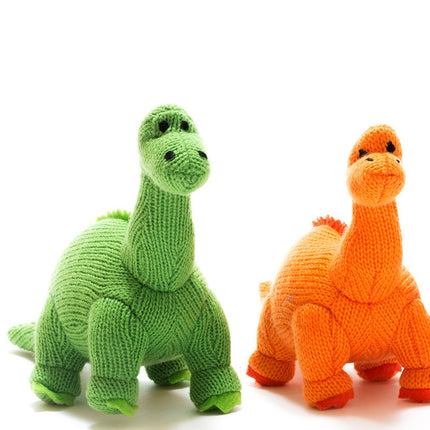 Diplodocus Dinosaur Baby Rattle Knitted Organic Cotton - Small - Orange