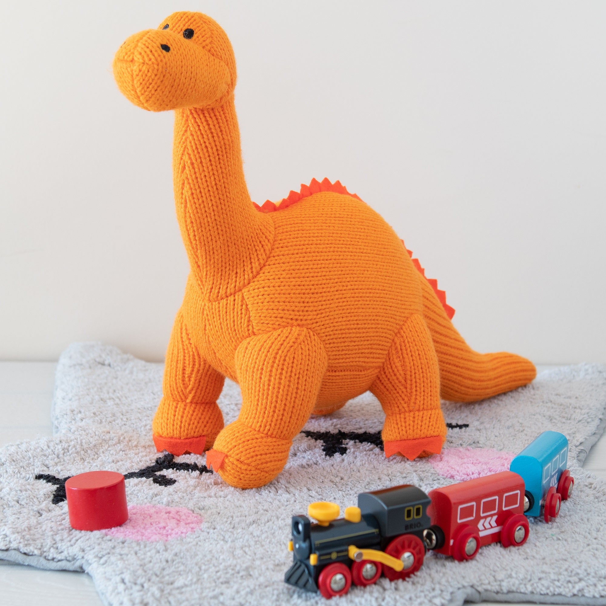 Diplodocus Dinosaur Soft Toy - Knitted Organic Cotton - Orange