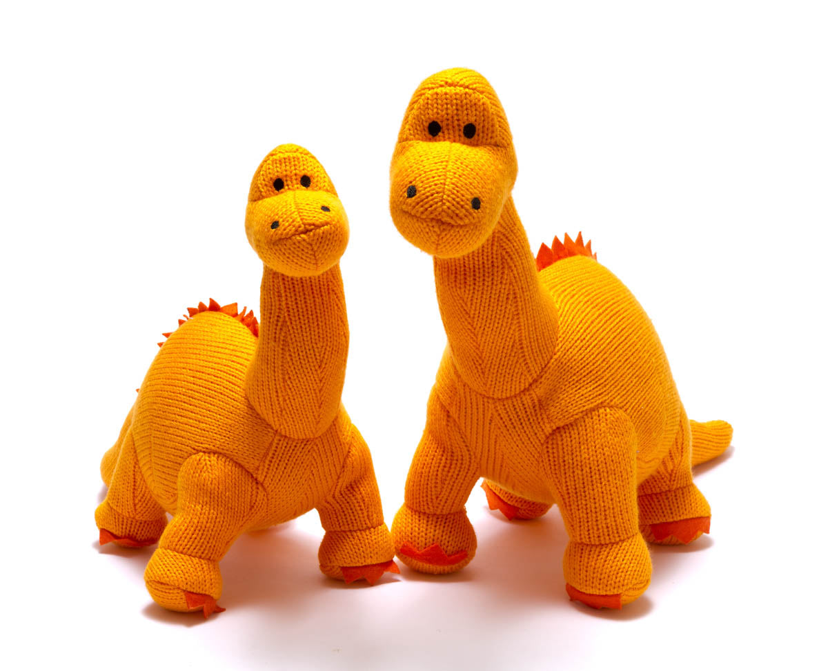 Diplodocus Dinosaur Soft Toy - Knitted Organic Cotton - Orange