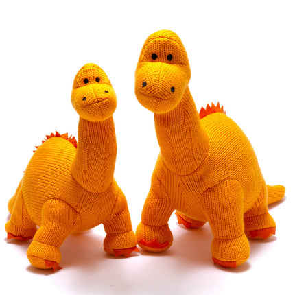 Diplodocus Dinosaur Baby Rattle Knitted Organic Cotton - Small - Orange