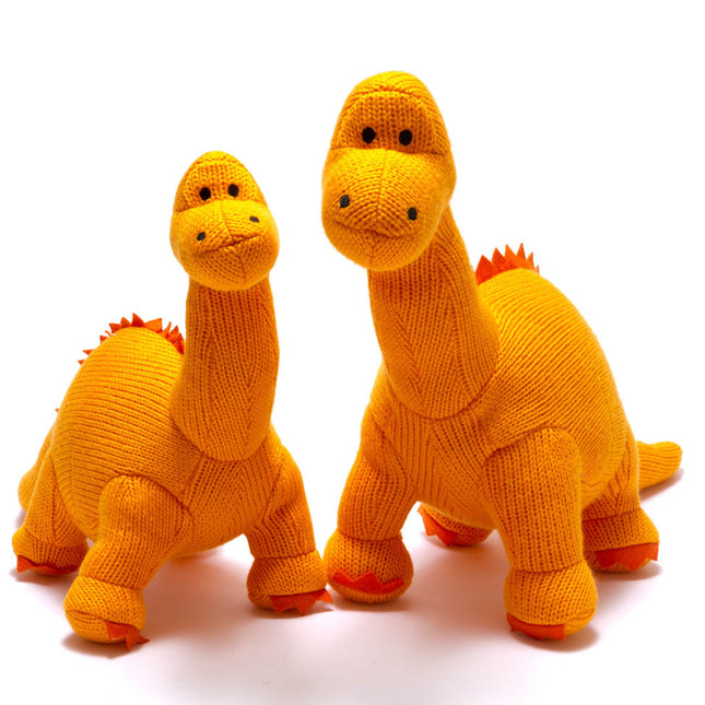 Diplodocus Dinosaur Baby Rattle Knitted Organic Cotton - Small - Orange
