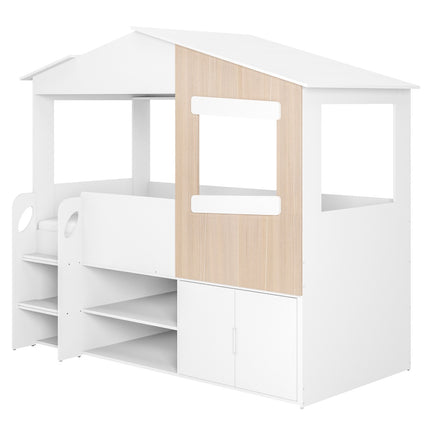 Dreamland House Bed with Storage White & Oak