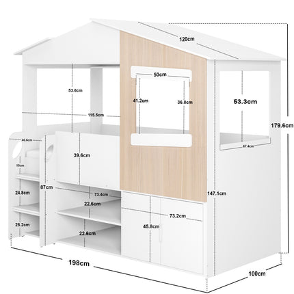Dreamland House Bed with Storage White & Oak