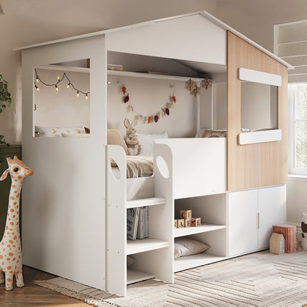 Dreamland House Bed with Storage White & Oak