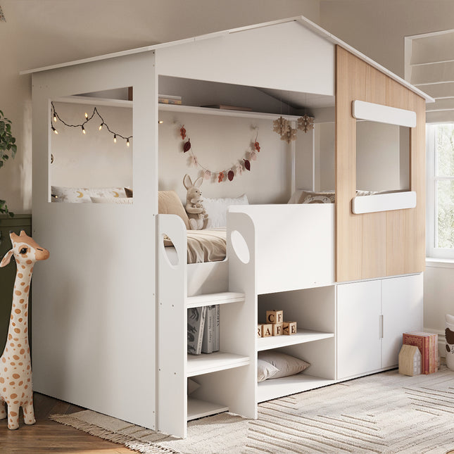 Dreamland House Bed with Storage White & Oak