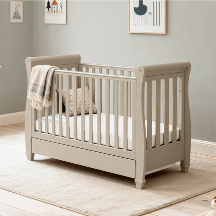Eva Sleigh Cot Bed with Drawer - Cashmere