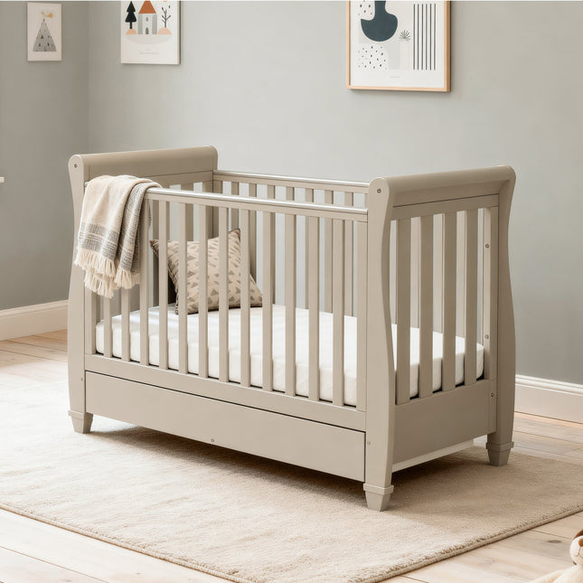 Eva Sleigh Cot Bed with Drawer - Cashmere