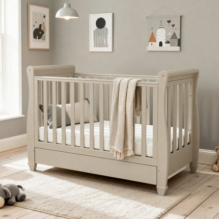Eva Sleigh Cot Bed with Drawer - Cashmere