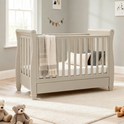 Eva Sleigh Cot Bed with Drawer - Cashmere