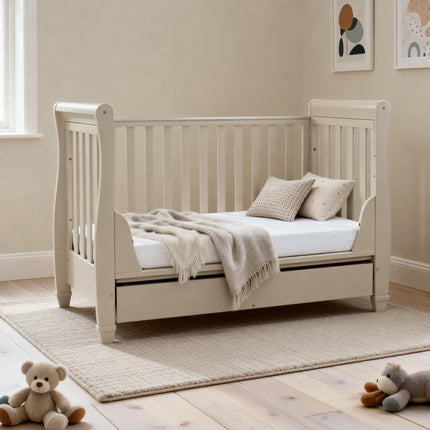 Eva Sleigh Cot Bed with Drawer - Cashmere