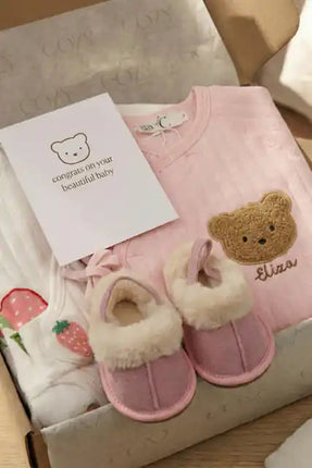 The Cozy Pink Boucle Baby Bear & Strawberry Personalised Gift Box