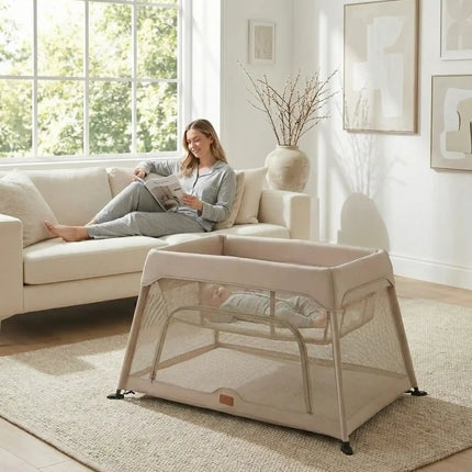 Airpod 3 Travel Cot Includes Newborn Bassinet Insert - Beige
