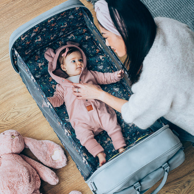 Baby Travel Crib Changing Bag - Vegan Leather Whisper Grey - POD ®