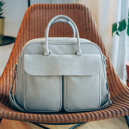 Baby Travel Crib Changing Bag - Vegan Leather Whisper Grey - POD ®