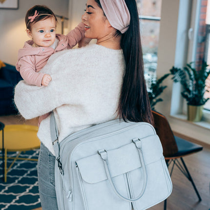 Baby Travel Crib Changing Bag - Vegan Leather Whisper Grey - POD ®