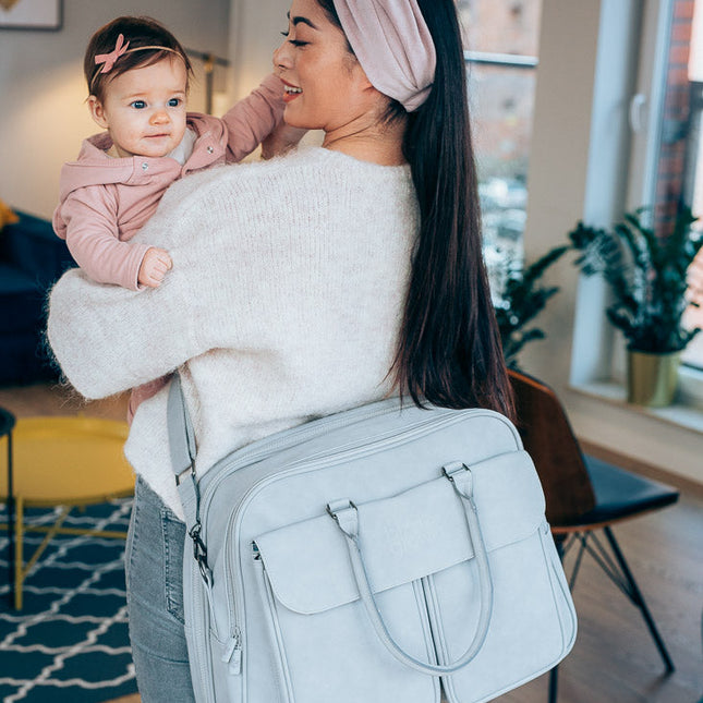 Baby Travel Crib Changing Bag - Vegan Leather Whisper Grey - POD ®