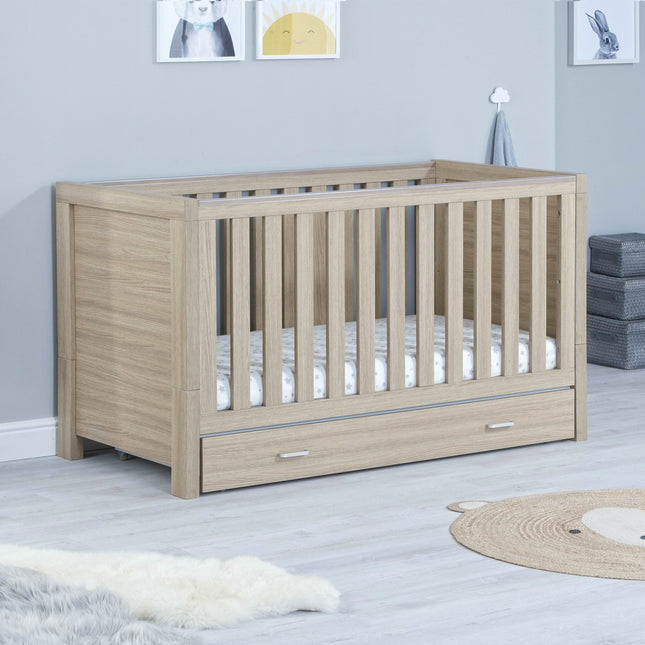 Luno Cot Bed + Drawer - Oak