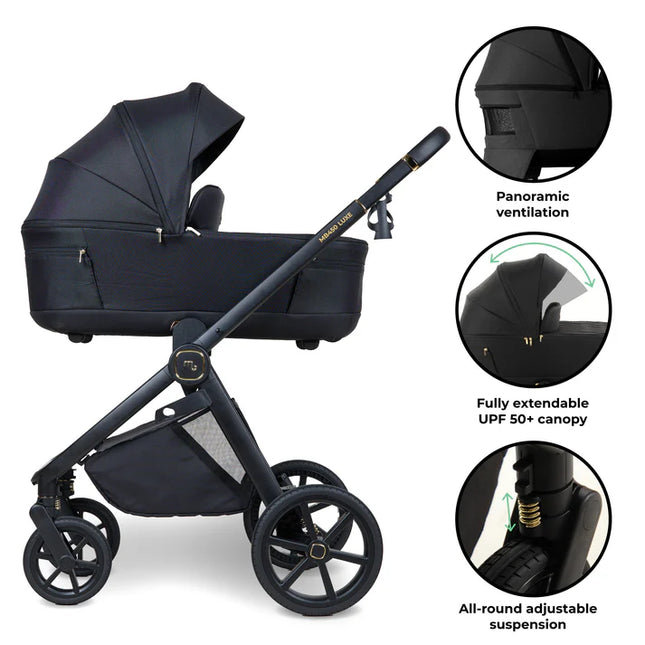 MB450 LUXE 3-in-1 Travel System with Rotating Car Seat + Toddler Seat + Base - Black