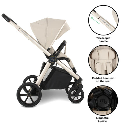MB450 LUXE 3-in-1 Travel System with Rotating Car Seat + Toddler Seat + Base - Feather