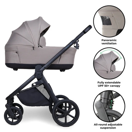 MB450 LUXE 3-in-1 Travel System with Rotating Car Seat + Toddler Seat + Base - Mink
