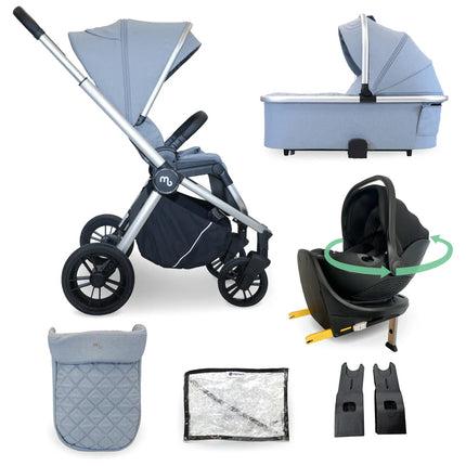 MB450i 3-in-1 Travel System + Rotating Car Seat & IsoFix Base- Steel Blue
