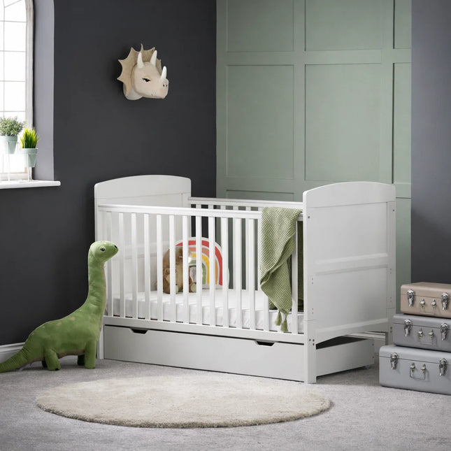 Grace Cot Bed + Under Drawer + Eco-Plus Mattress - White