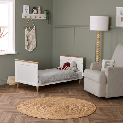 Orla Cot Bed - White with Oak Trim & Feet
