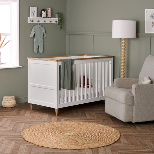 Orla Cot Bed - White with Oak Trim & Feet
