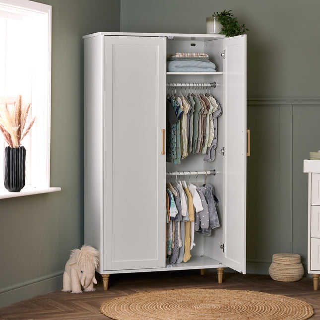 Orla Double Wardrobe - White with Oak Trim