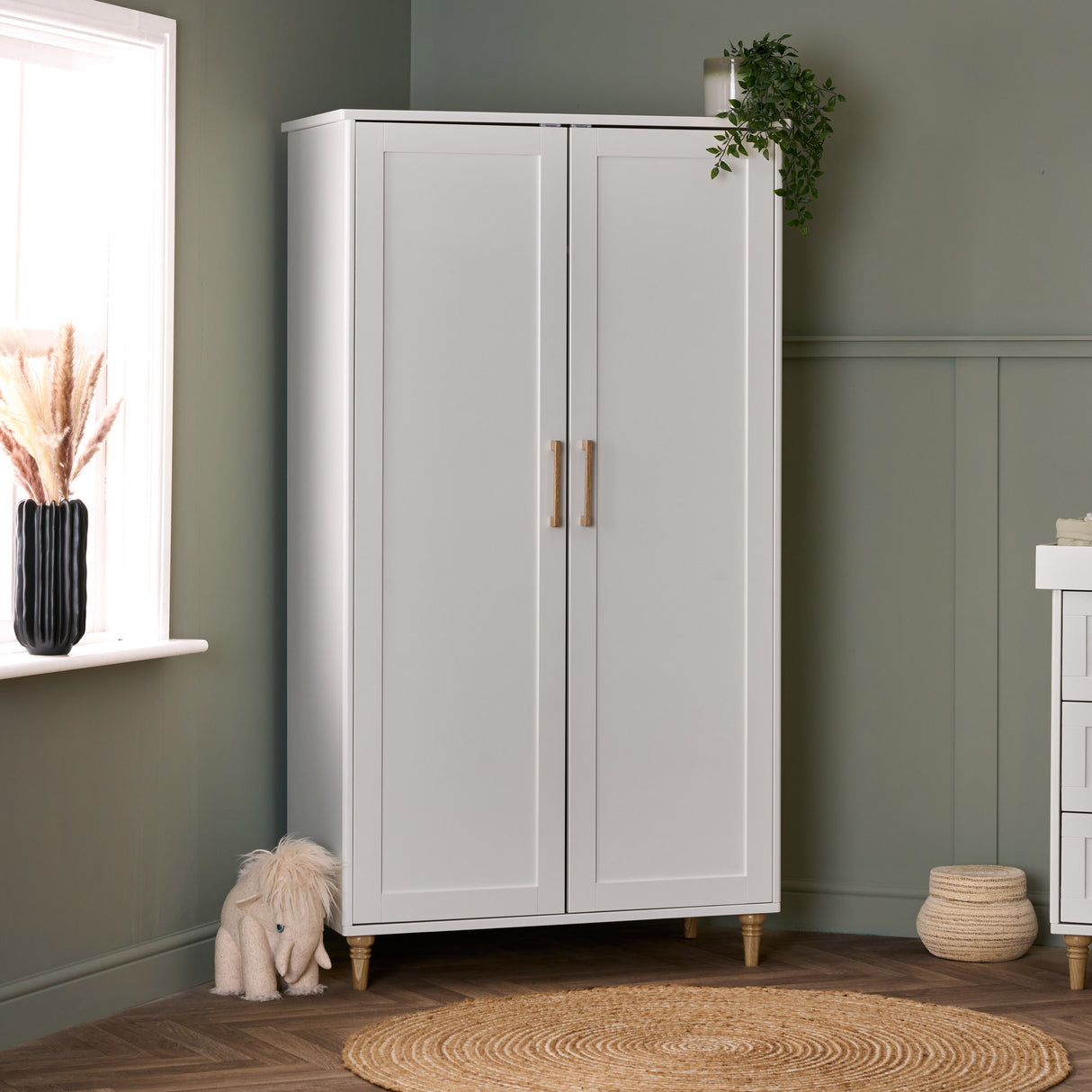 Orla Double Wardrobe - White with Oak Trim