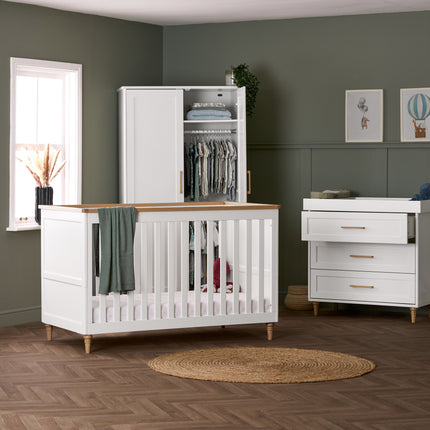 Orla 3 Piece Nursery Furniture Set - White with Oak Trim
