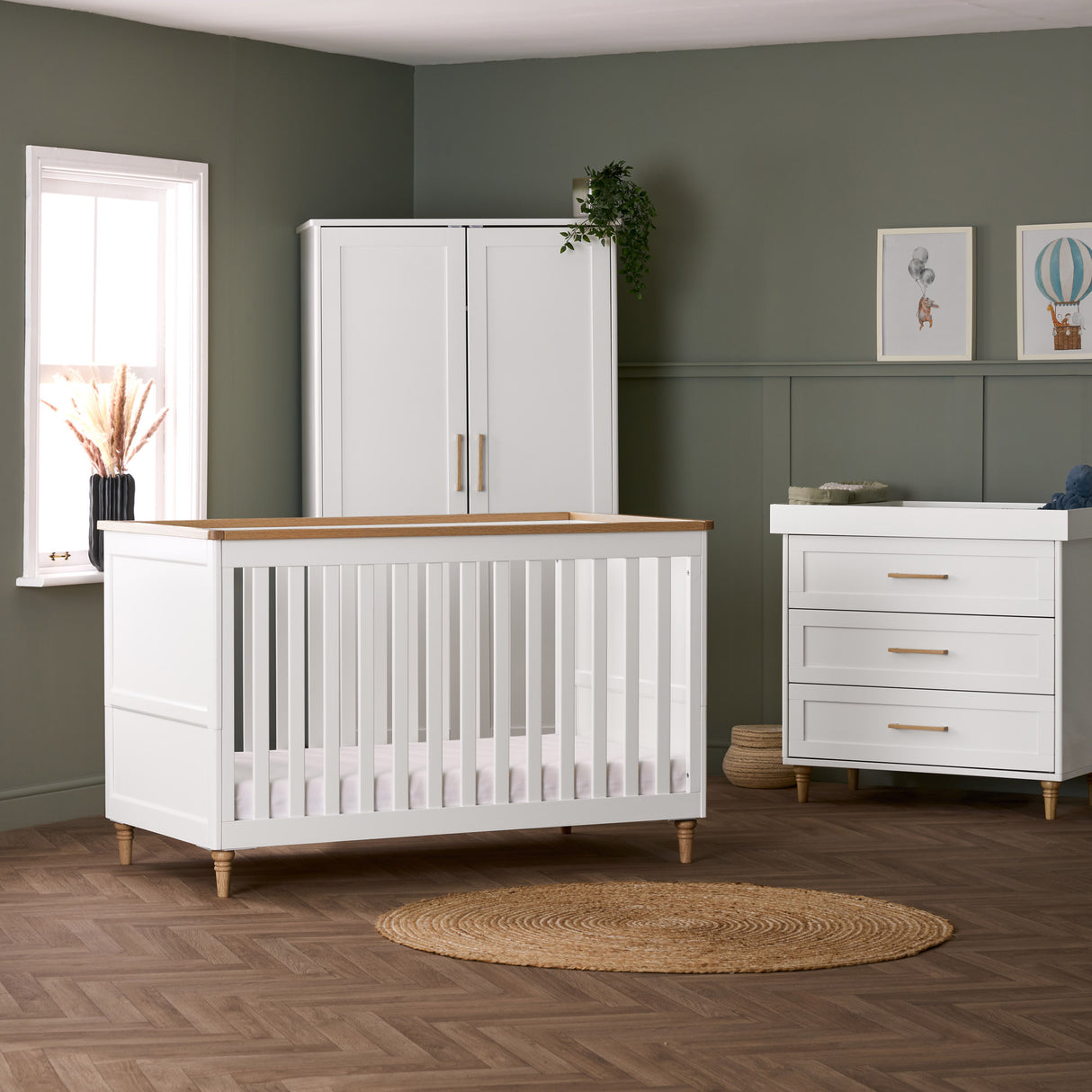 Orla 3 Piece Nursery Furniture Set - White with Oak Trim