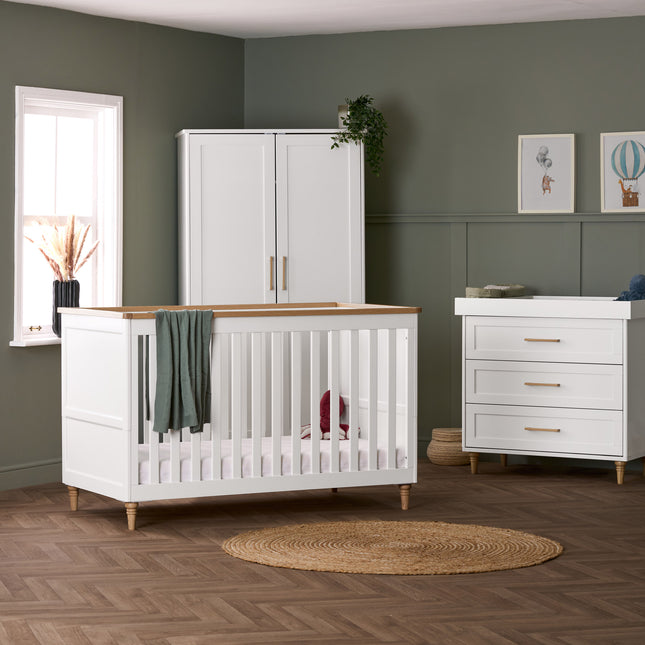 Orla 3 Piece Nursery Furniture Set - White with Oak Trim