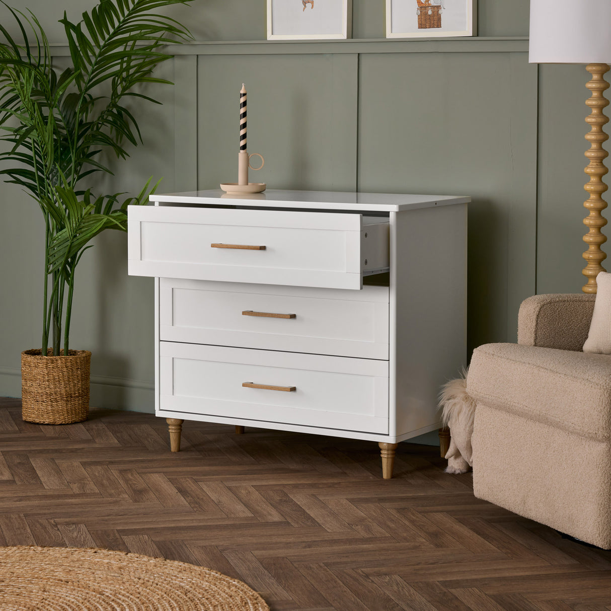 Orla 3 Piece Nursery Furniture Set - White with Oak Trim