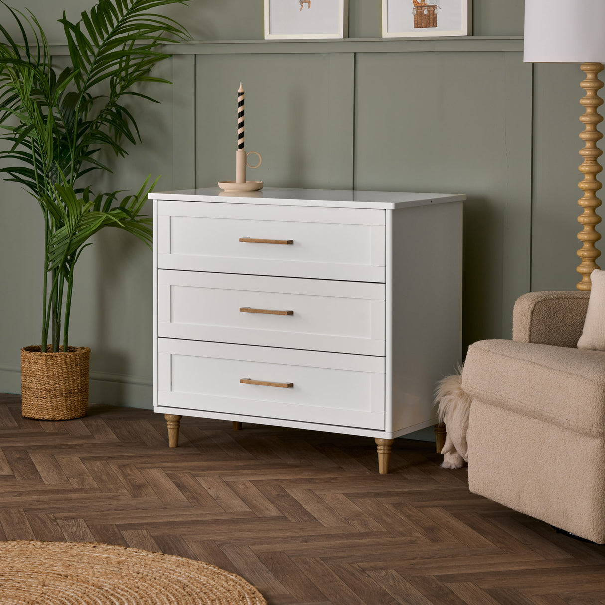 Orla 3 Piece Nursery Furniture Set - White with Oak Trim